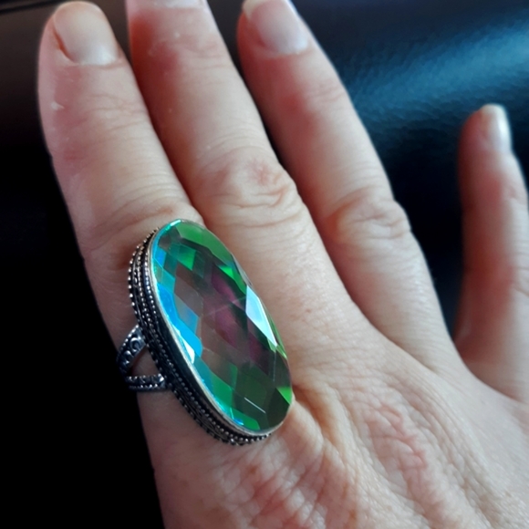 New Oversized Mercury Mystic Topaz 925 Silver Statement Ring. - Picture 5 of 8